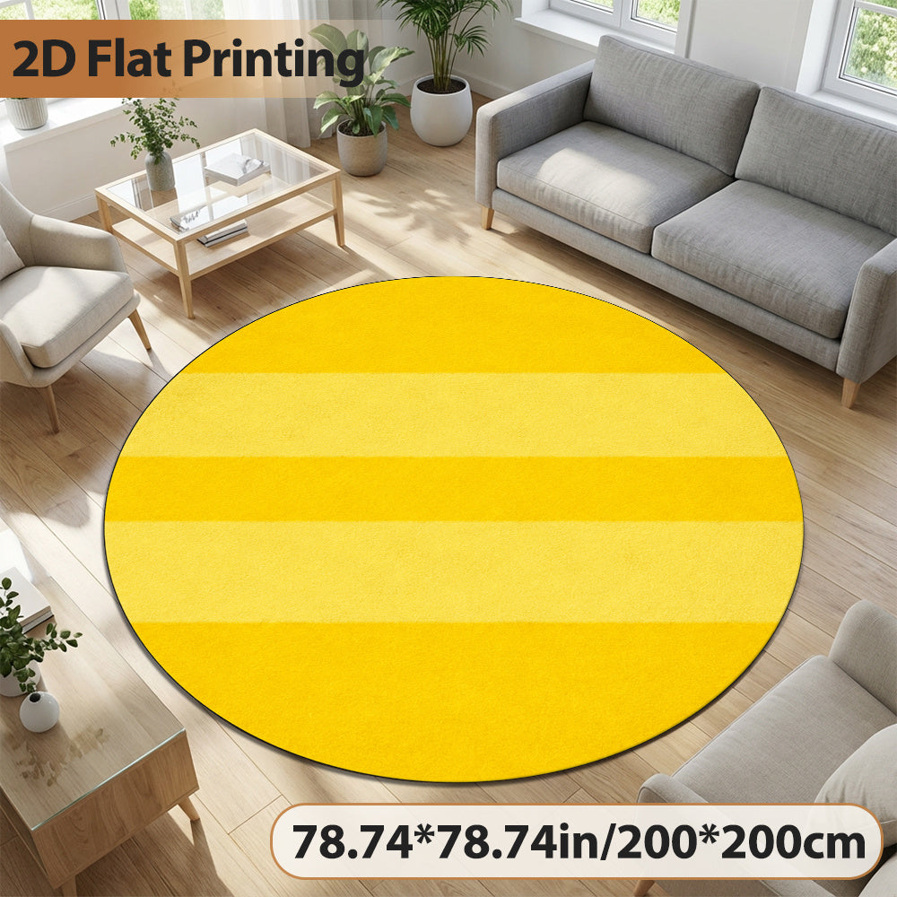 Tapis rond jaune à larges rayures horizontales, quatre tailles