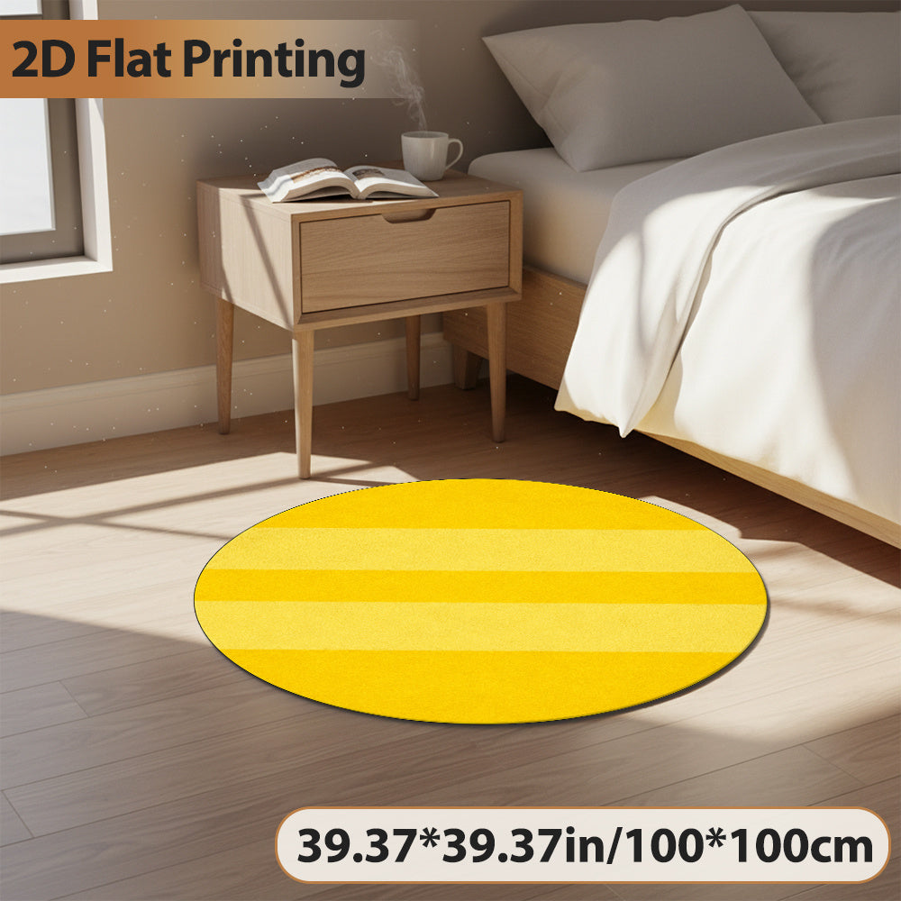 Tapis rond jaune à larges rayures horizontales, quatre tailles