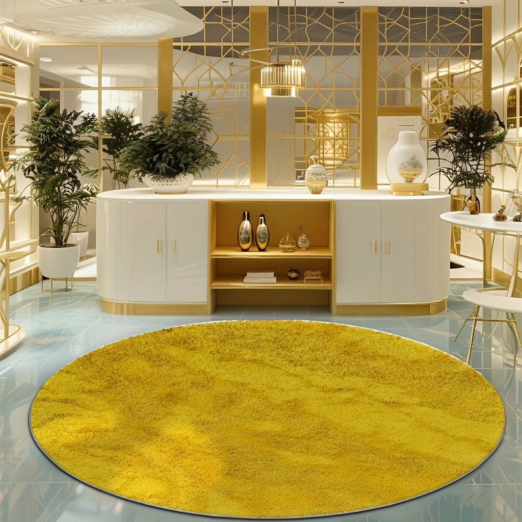 Tapis rond jaune moutarde chiné, Ø 80 et Ø 100 cm au choix