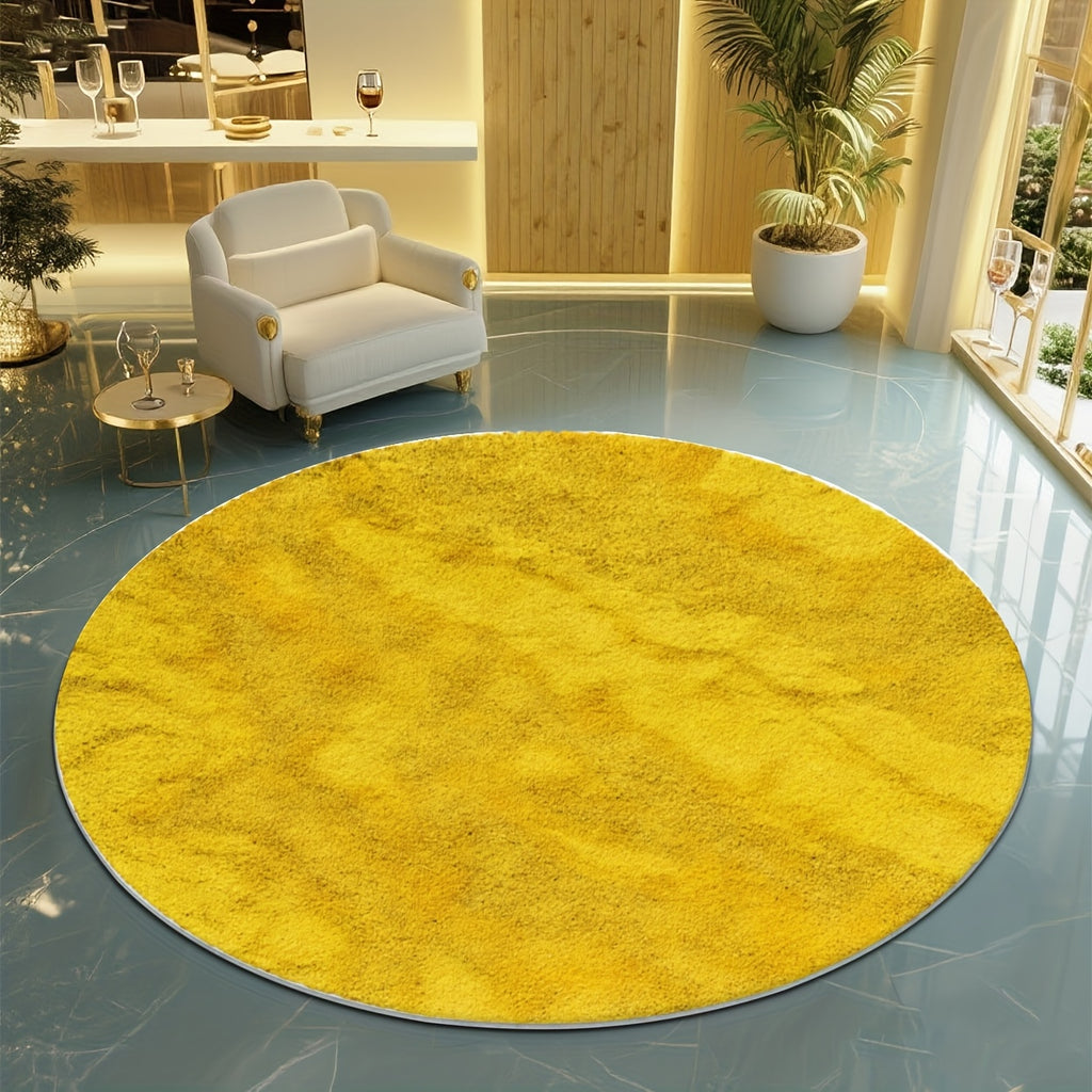 Tapis rond jaune moutarde chiné, Ø 80 et Ø 100 cm au choix