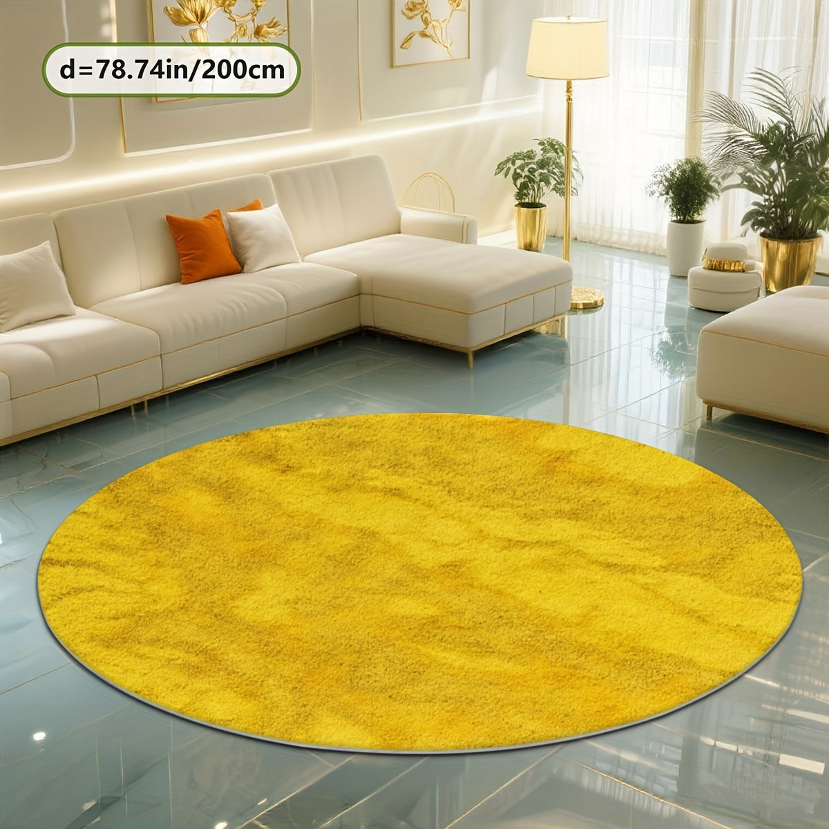 Tapis rond jaune moutarde chiné, Ø 80 et Ø 100 cm au choix
