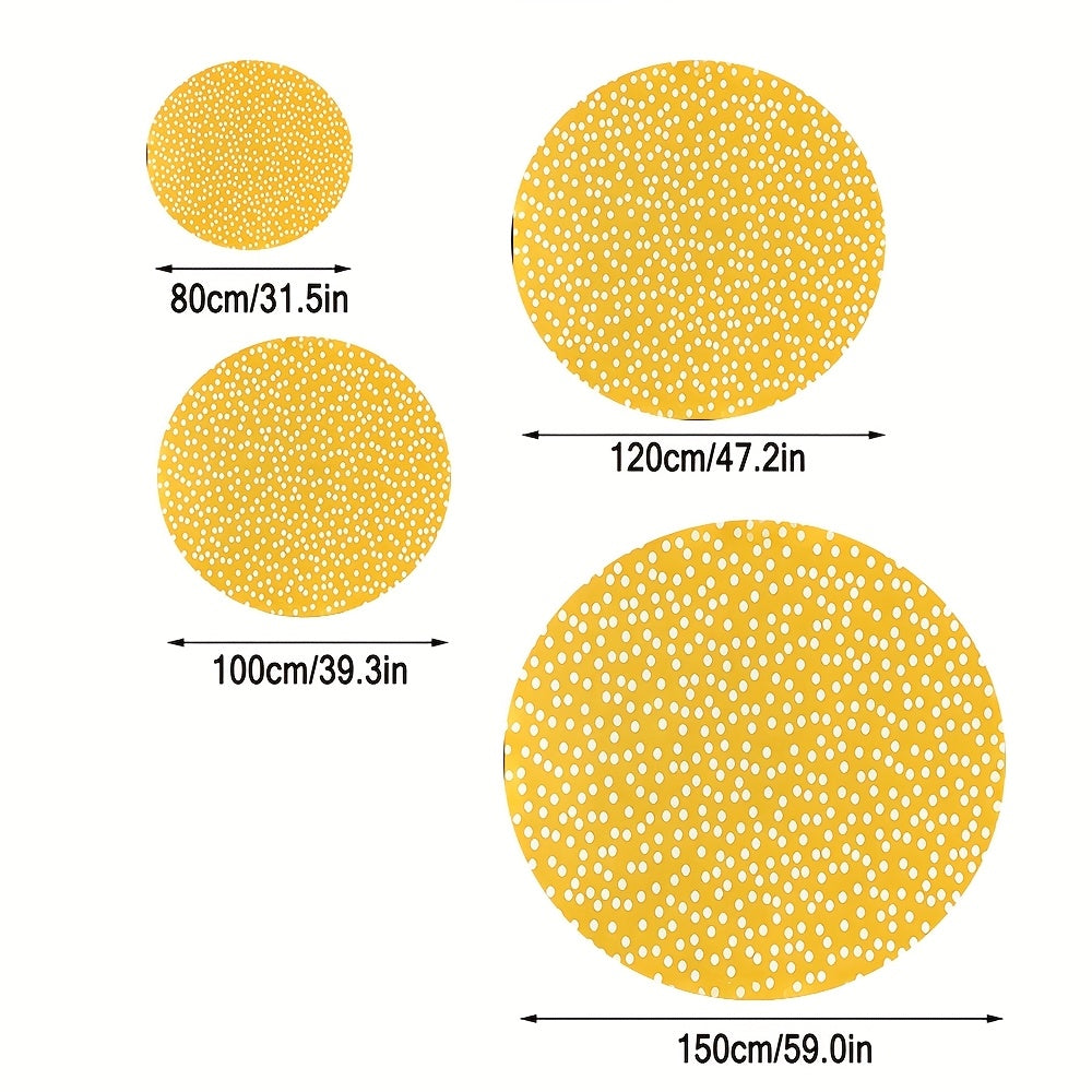 Tapis rond jaune à pois blancs semés, quatre tailles rondes
