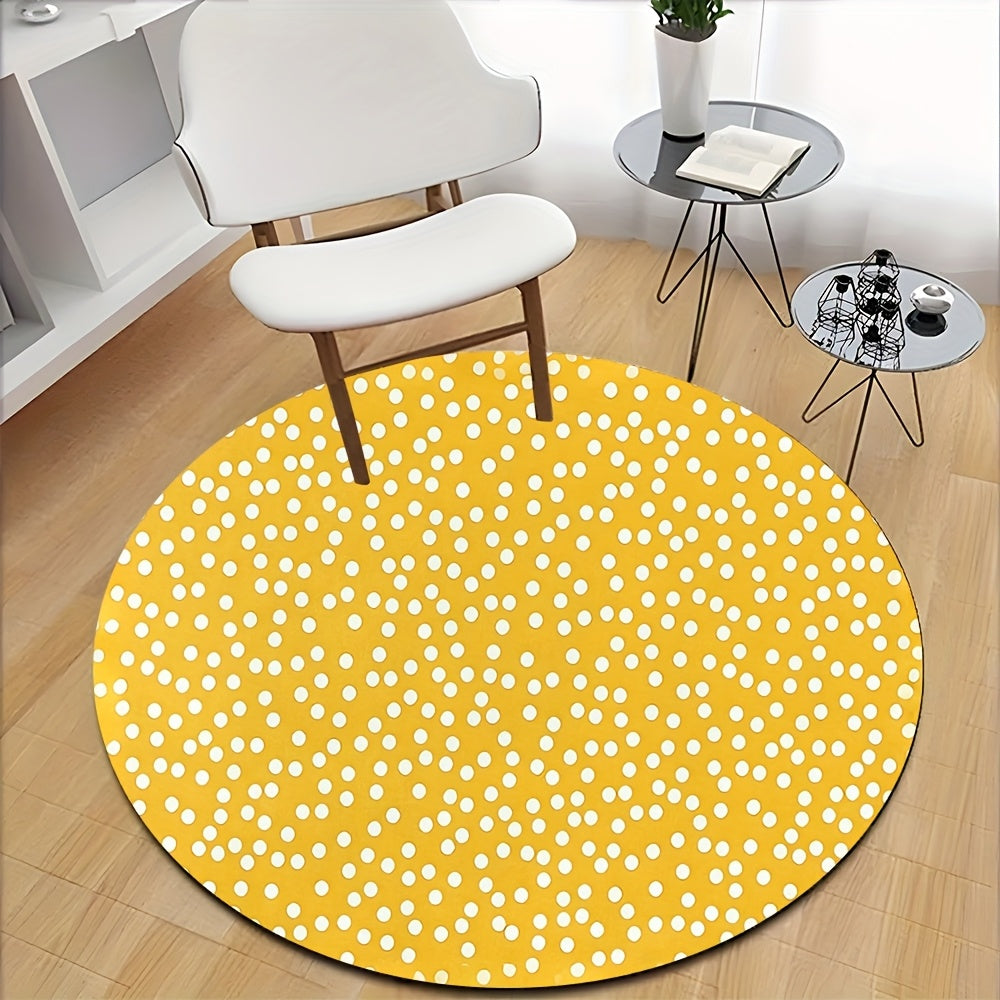 Tapis rond jaune à pois blancs semés, quatre tailles rondes