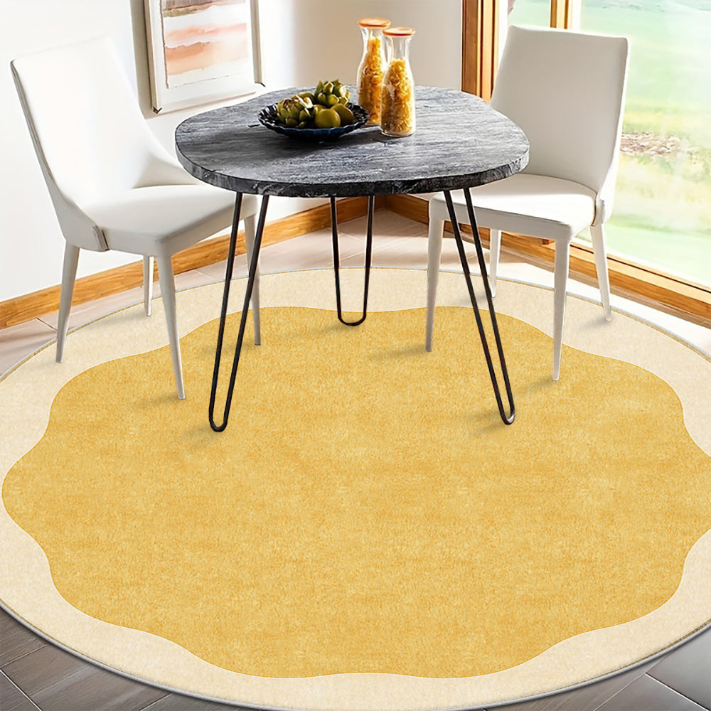 Tapis rond jaune à bord festonné, grand disque de 190 cm