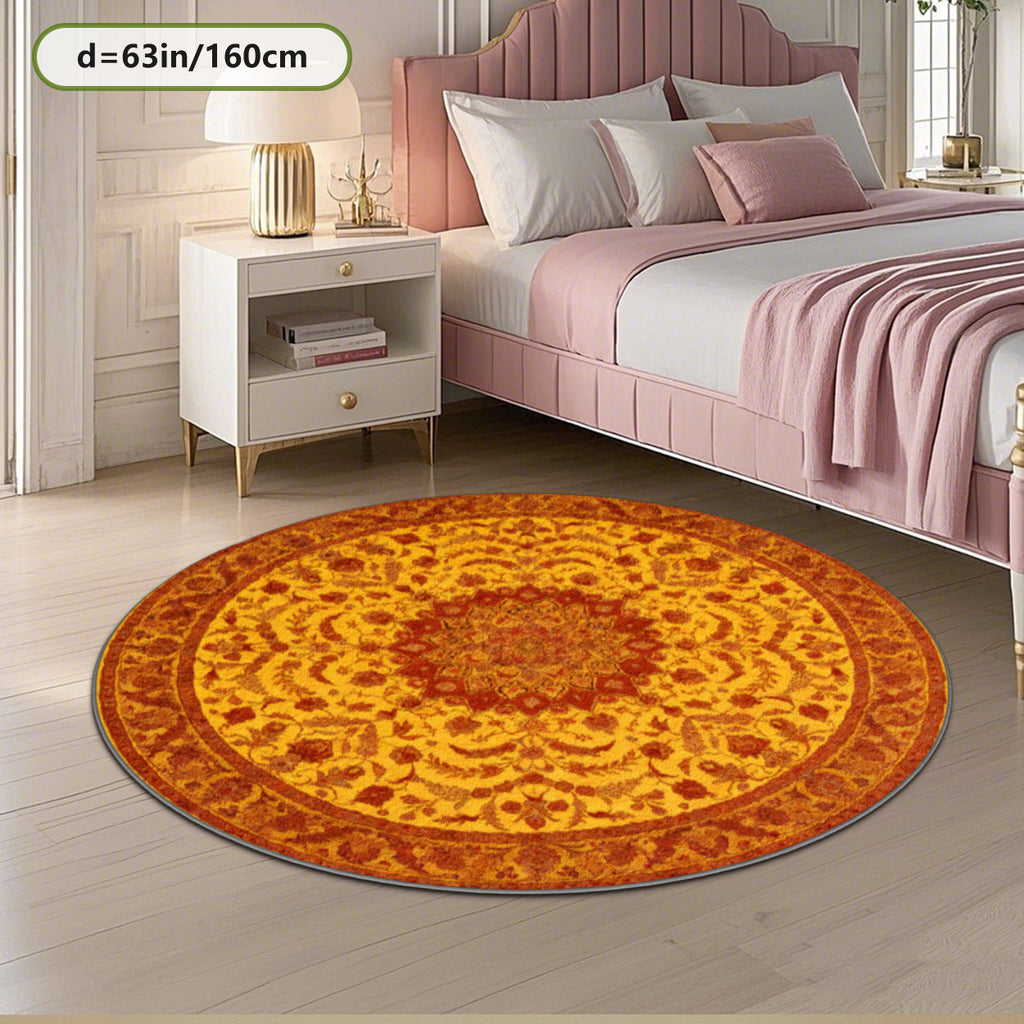 Tapis rond jaune safran à médaillon persan, Ø 160 et 200 cm