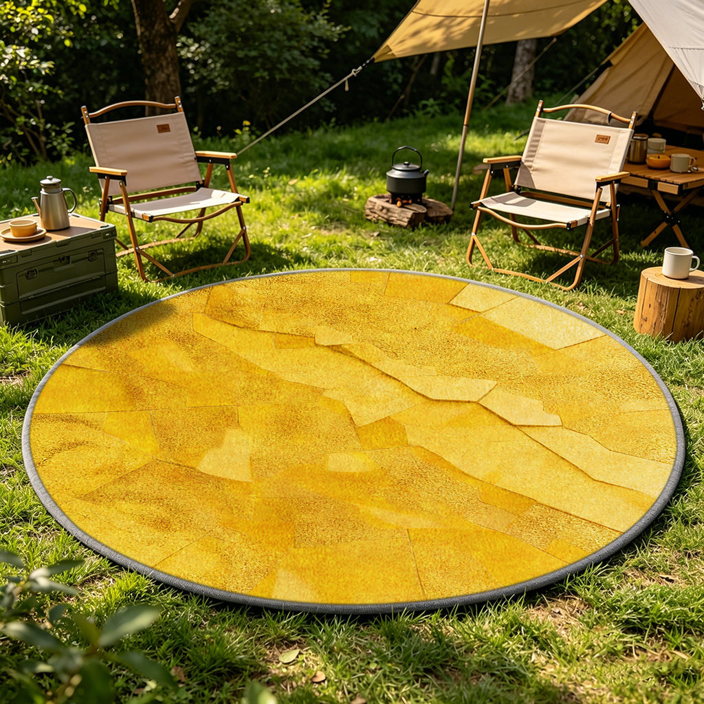 Tapis rond jaune safran à patchwork de dalles irrégulières