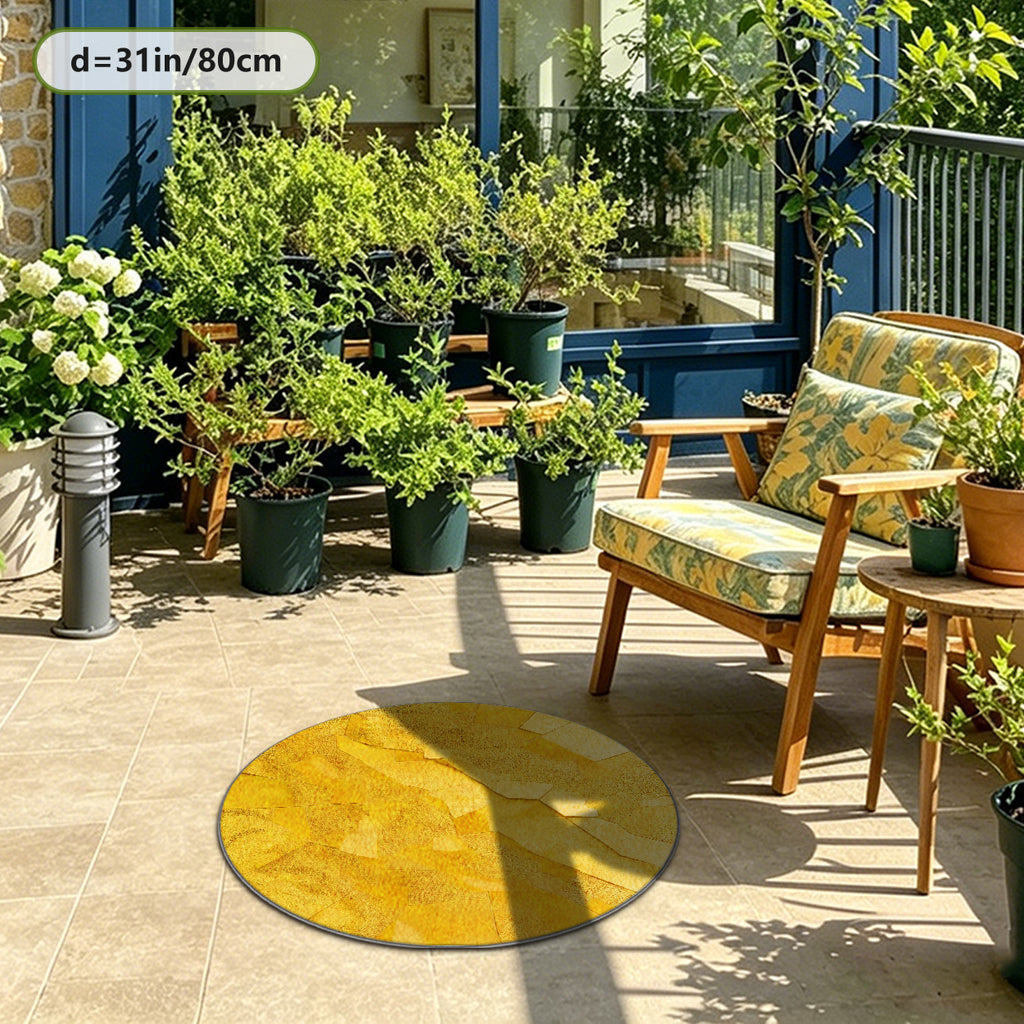 Tapis rond jaune safran à patchwork de dalles irrégulières