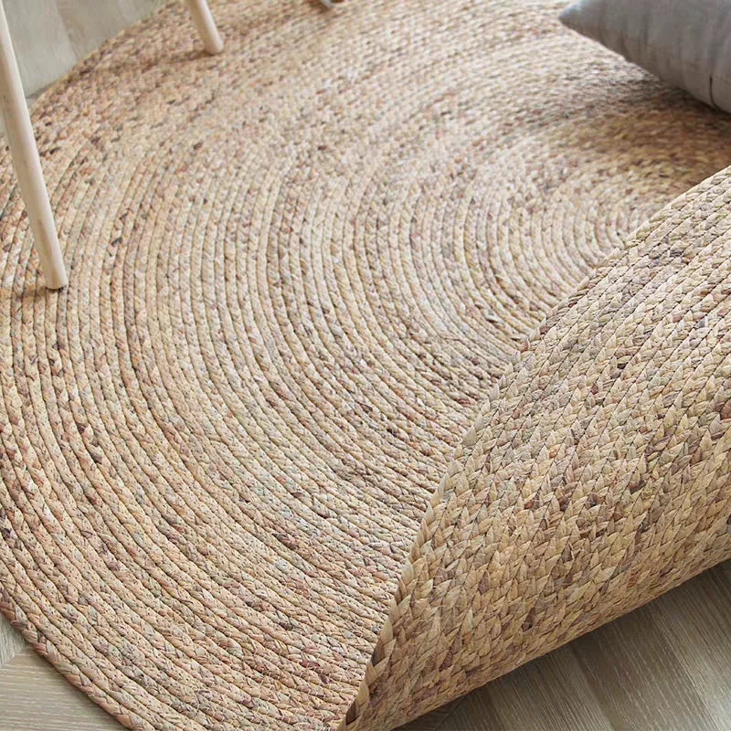 Tapis rond en jonc de mer tressé à la main, dossier de jute