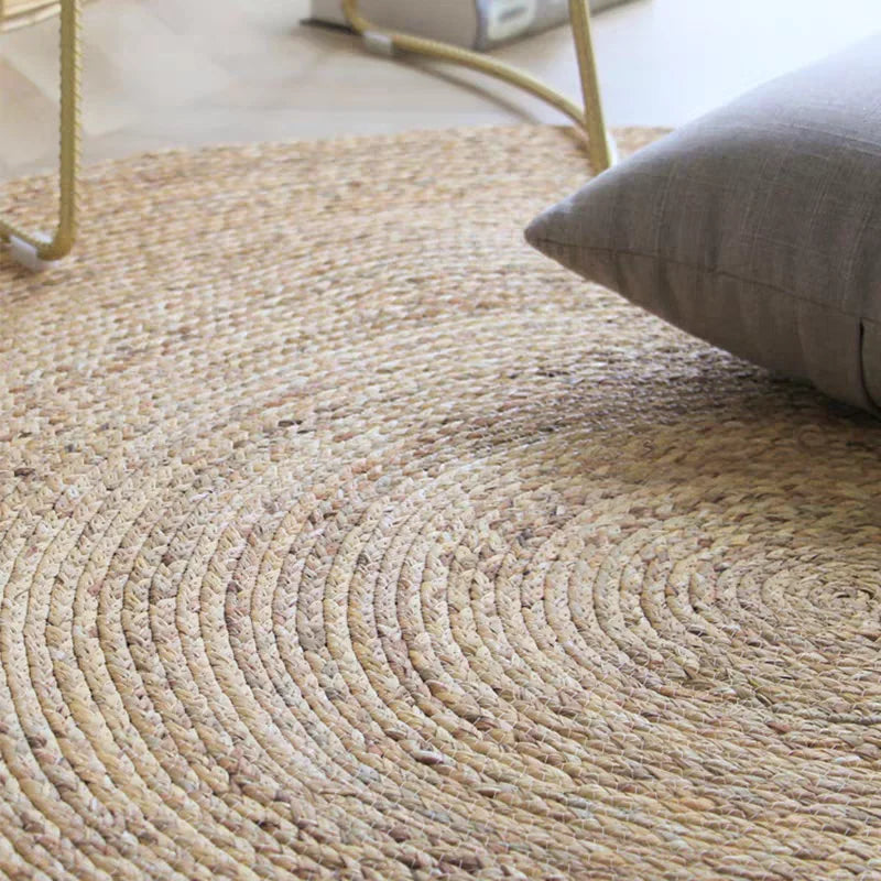 Tapis rond en jonc de mer tressé à la main, dossier de jute