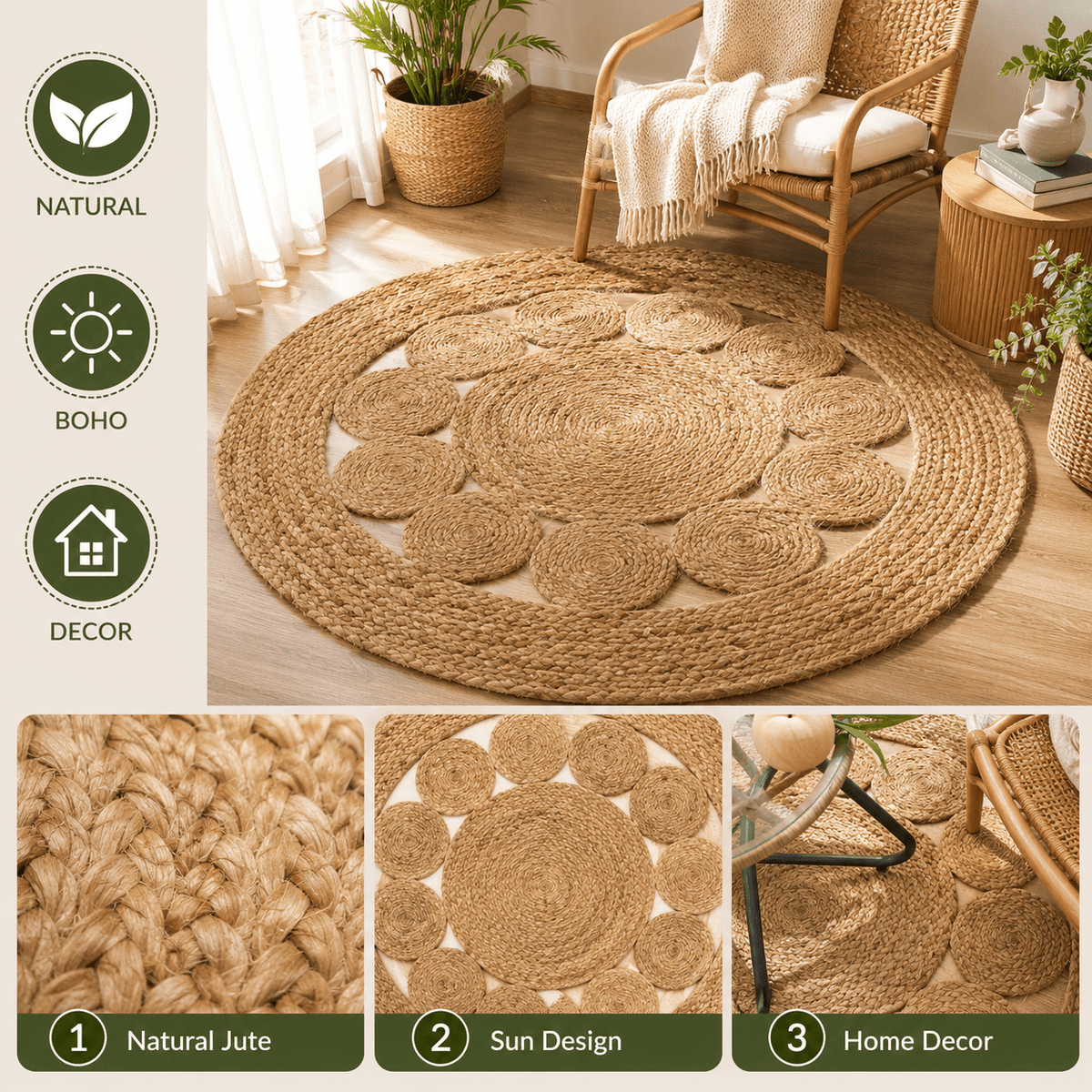 Beige / 120 cm (Rond)