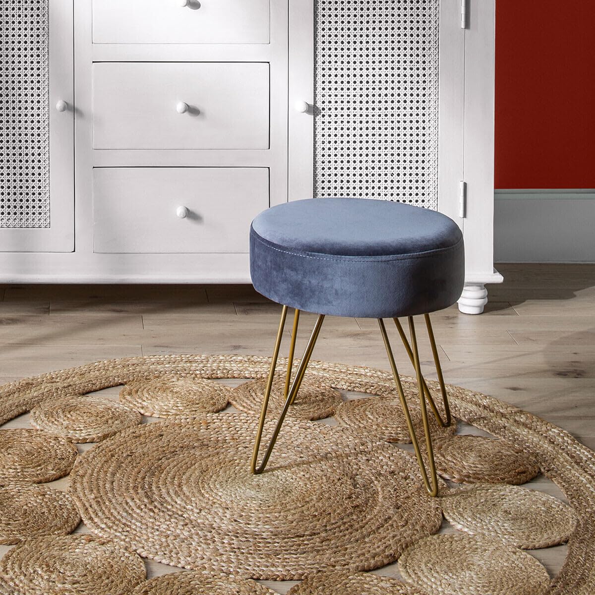 Tapis rond en jute naturel de 120 cm, motif soleil ajouré