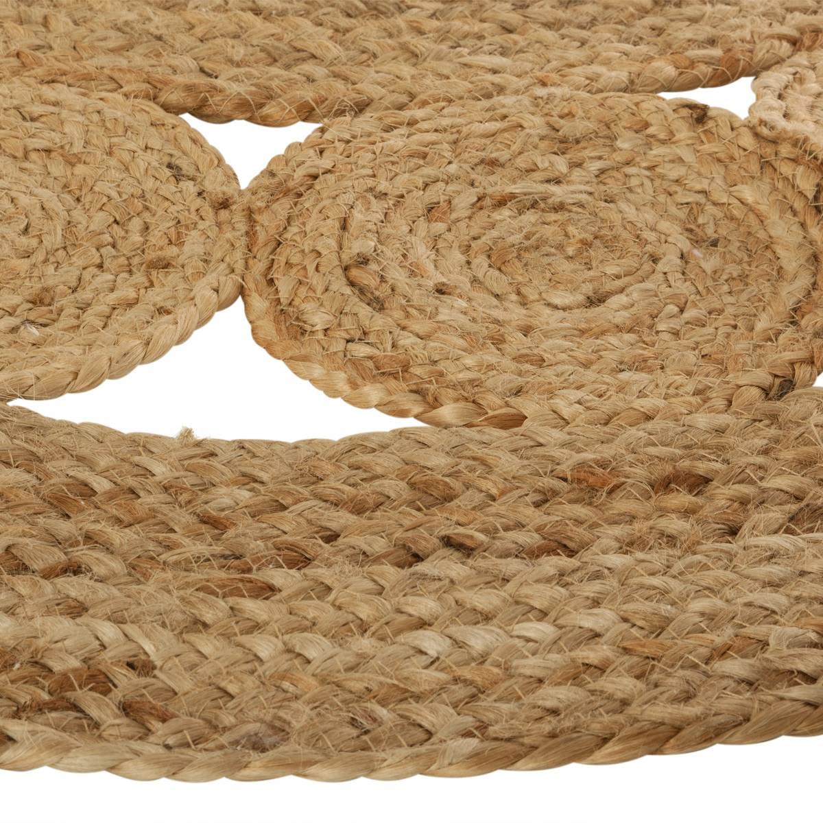 Tapis rond en jute naturel de 120 cm, motif soleil ajouré