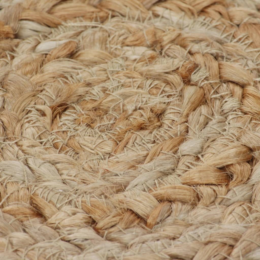 Tapis rond en jute naturel 90 cm, couronne de rosaces tressées