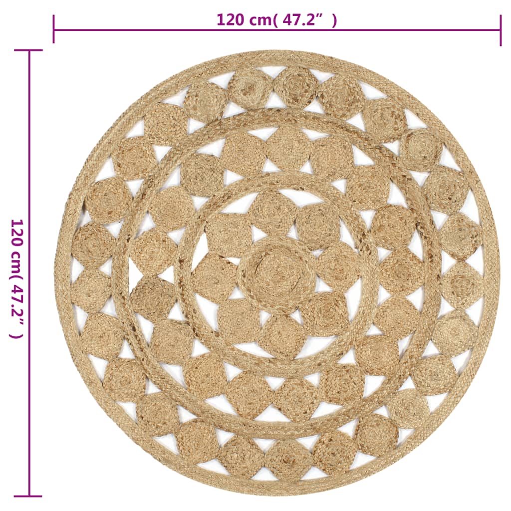 Tapis rond en jute ajouré, motif mandala du 120 au 240 cm