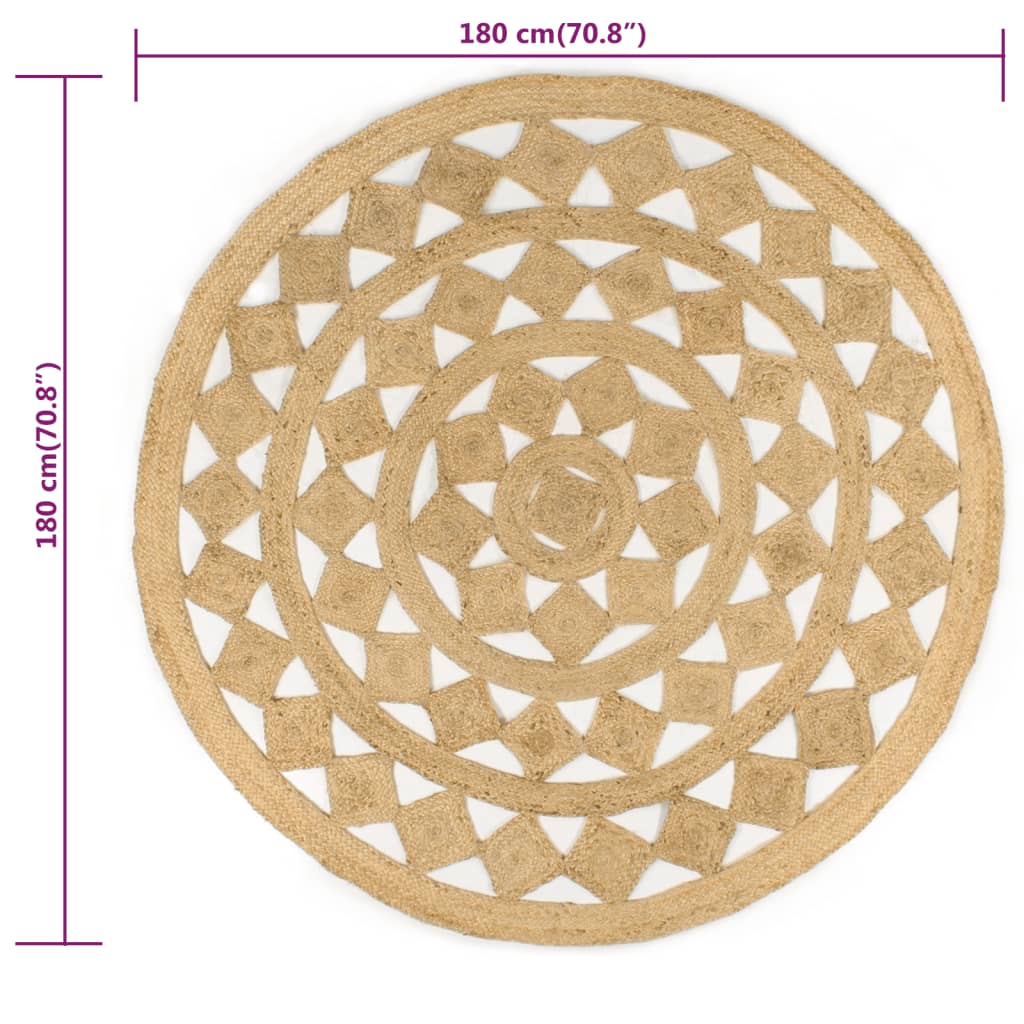 Tapis rond en jute ajouré, motif mandala du 120 au 240 cm
