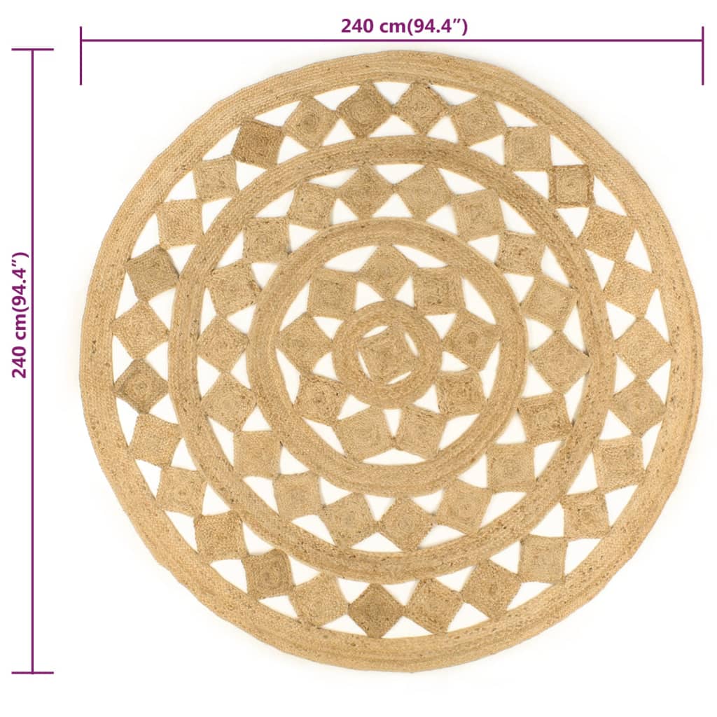 Tapis rond en jute ajouré, motif mandala du 120 au 240 cm