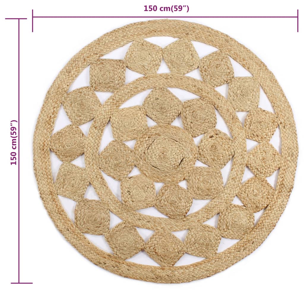 Tapis rond en jute ajouré, motif mandala du 120 au 240 cm