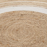 Tapis rond en jute de 120 cm, deux anneaux de coton écru