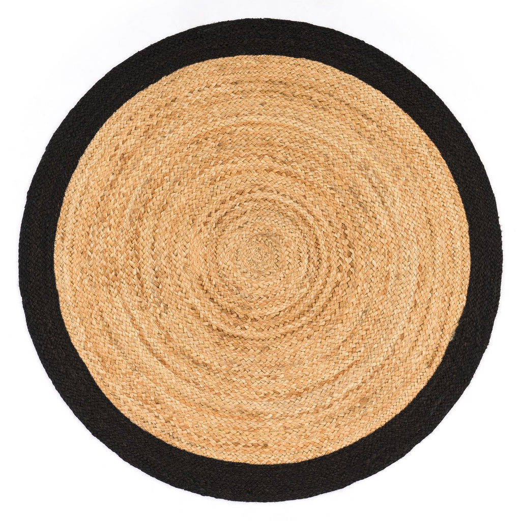 Tapis rond en jute tressé main, bordure noire ou ivoire