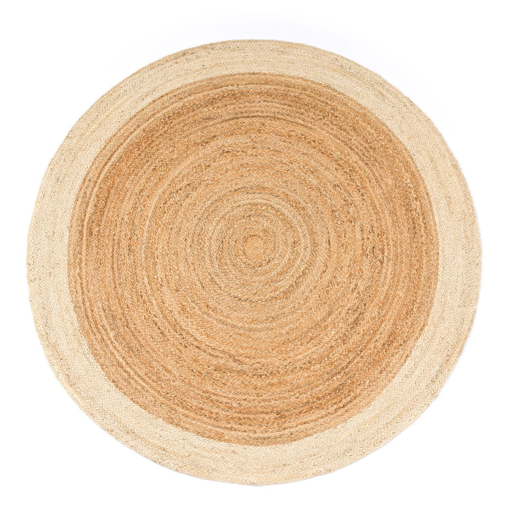 Tapis rond en jute tressé main, bordure noire ou ivoire