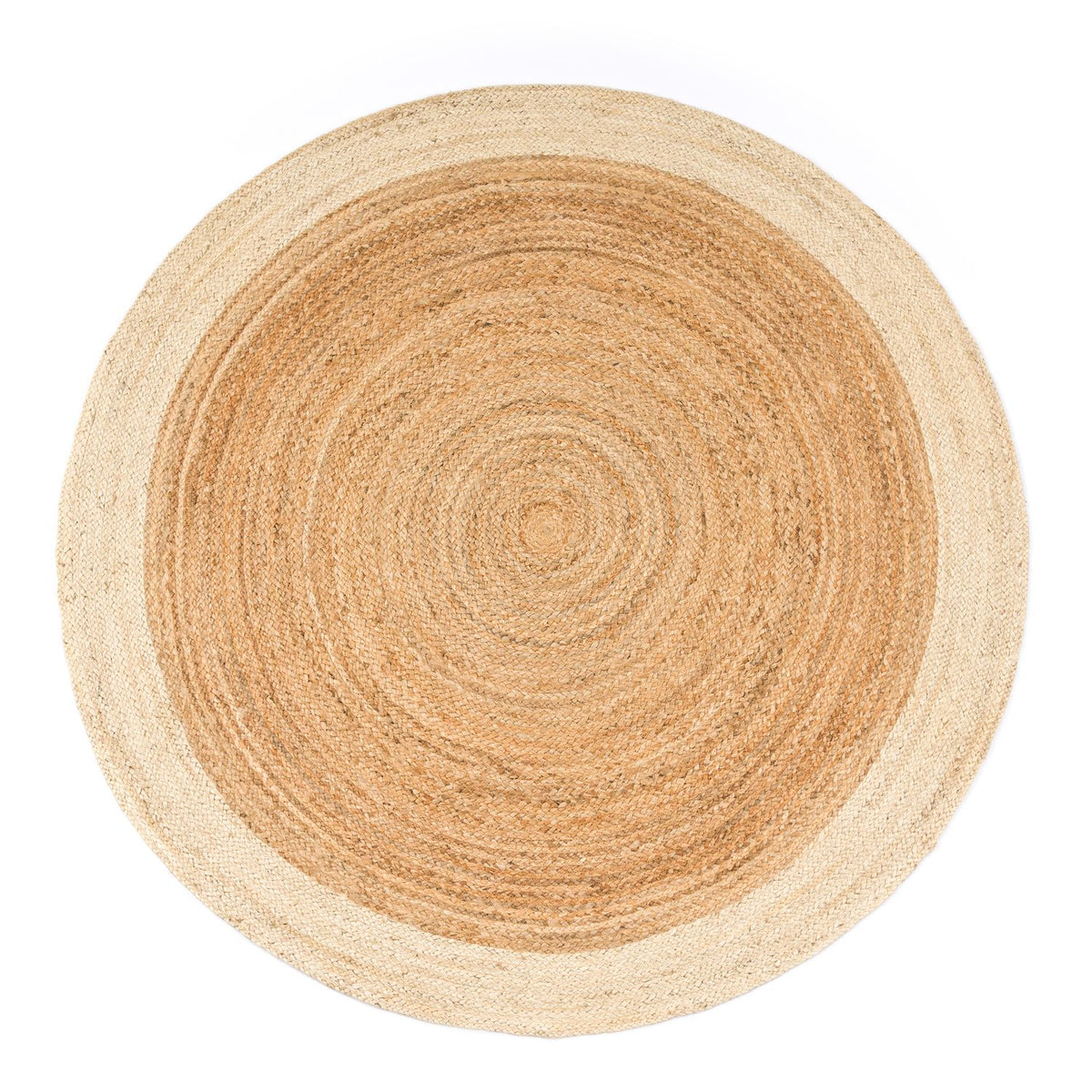 Tapis rond en jute tressé main, bordure noire ou ivoire