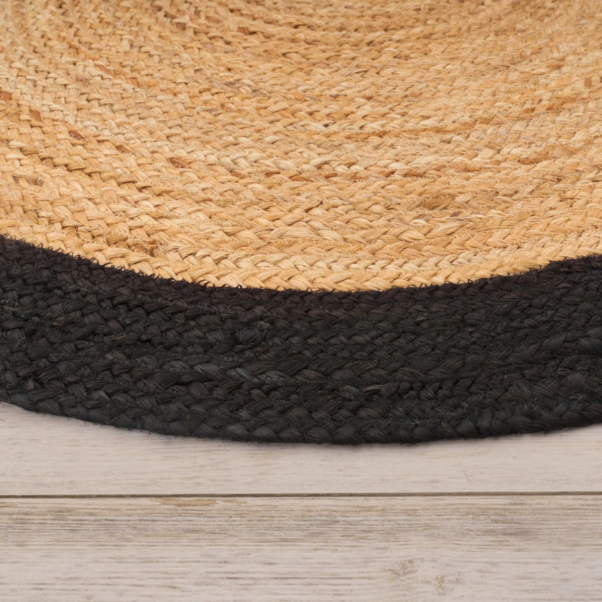 Tapis rond en jute tressé main, bordure noire ou ivoire