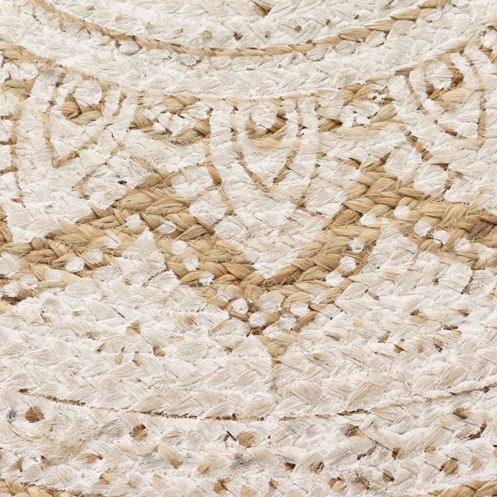 Tapis rond en jute tressé, mandala blanchi, cinq diamètres