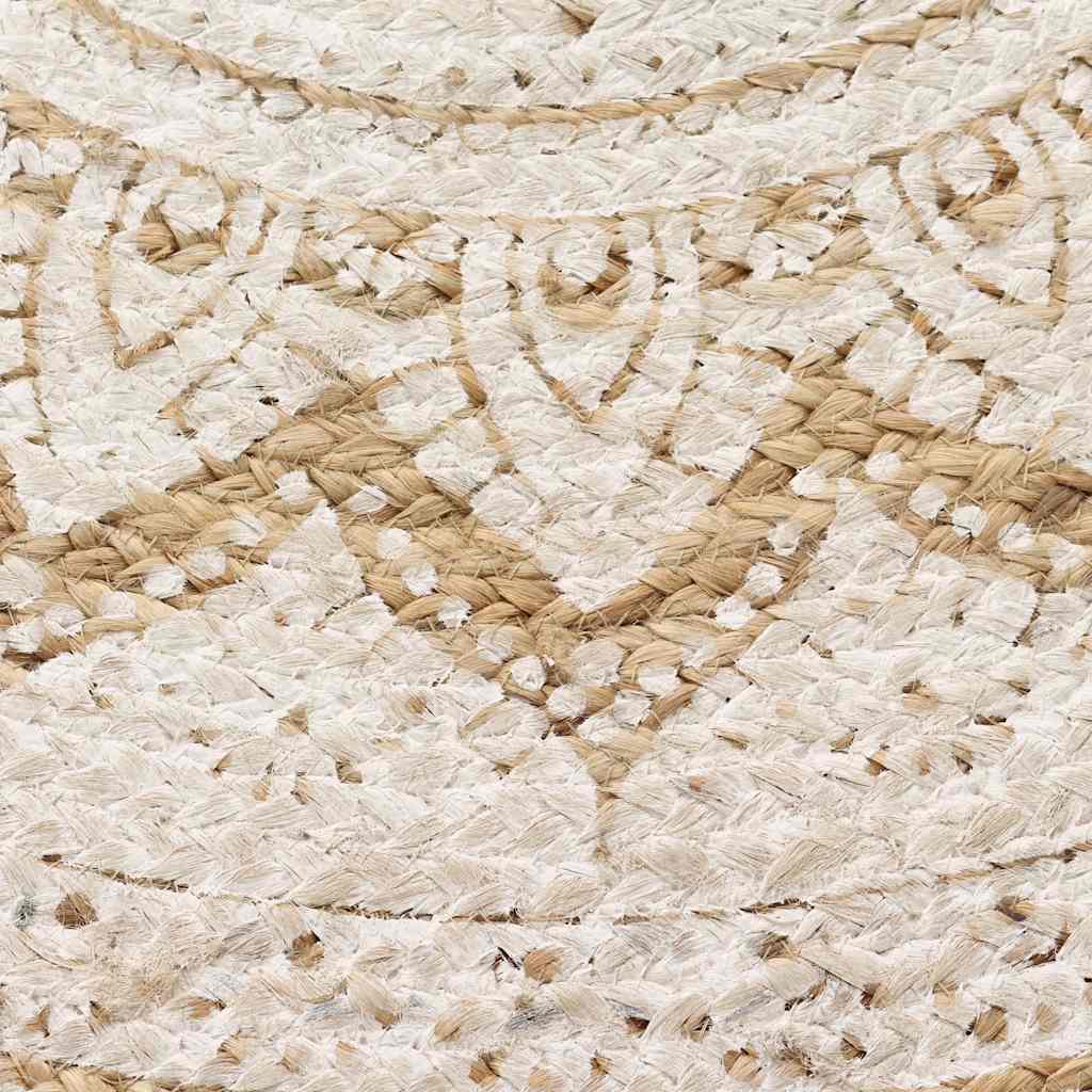 Tapis rond en jute tressé, mandala blanchi, cinq diamètres