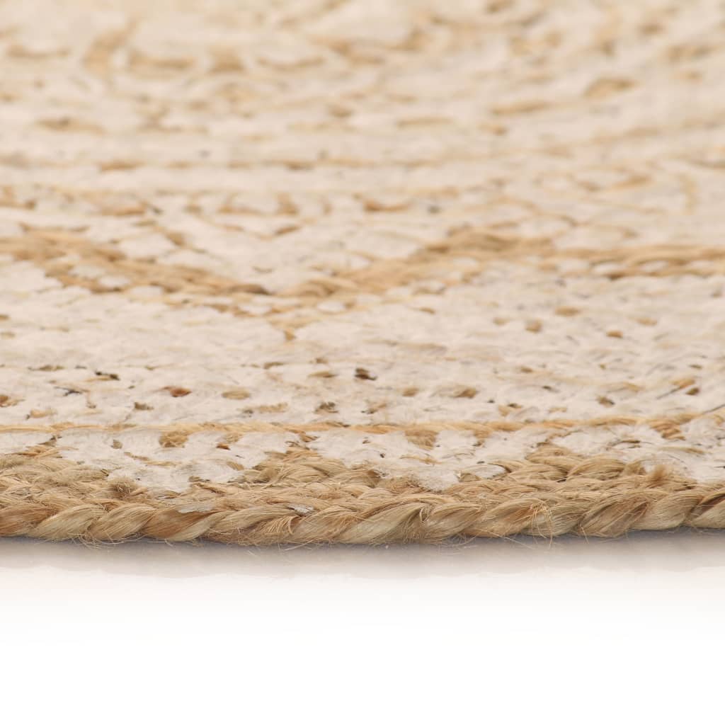 Tapis rond en jute tressé, mandala blanchi, cinq diamètres