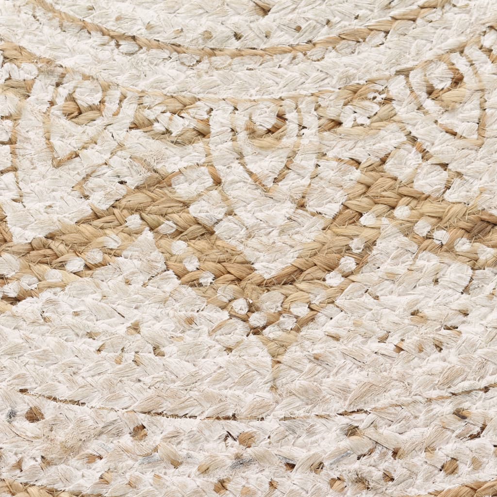 Tapis rond en jute tressé, mandala blanchi, cinq diamètres