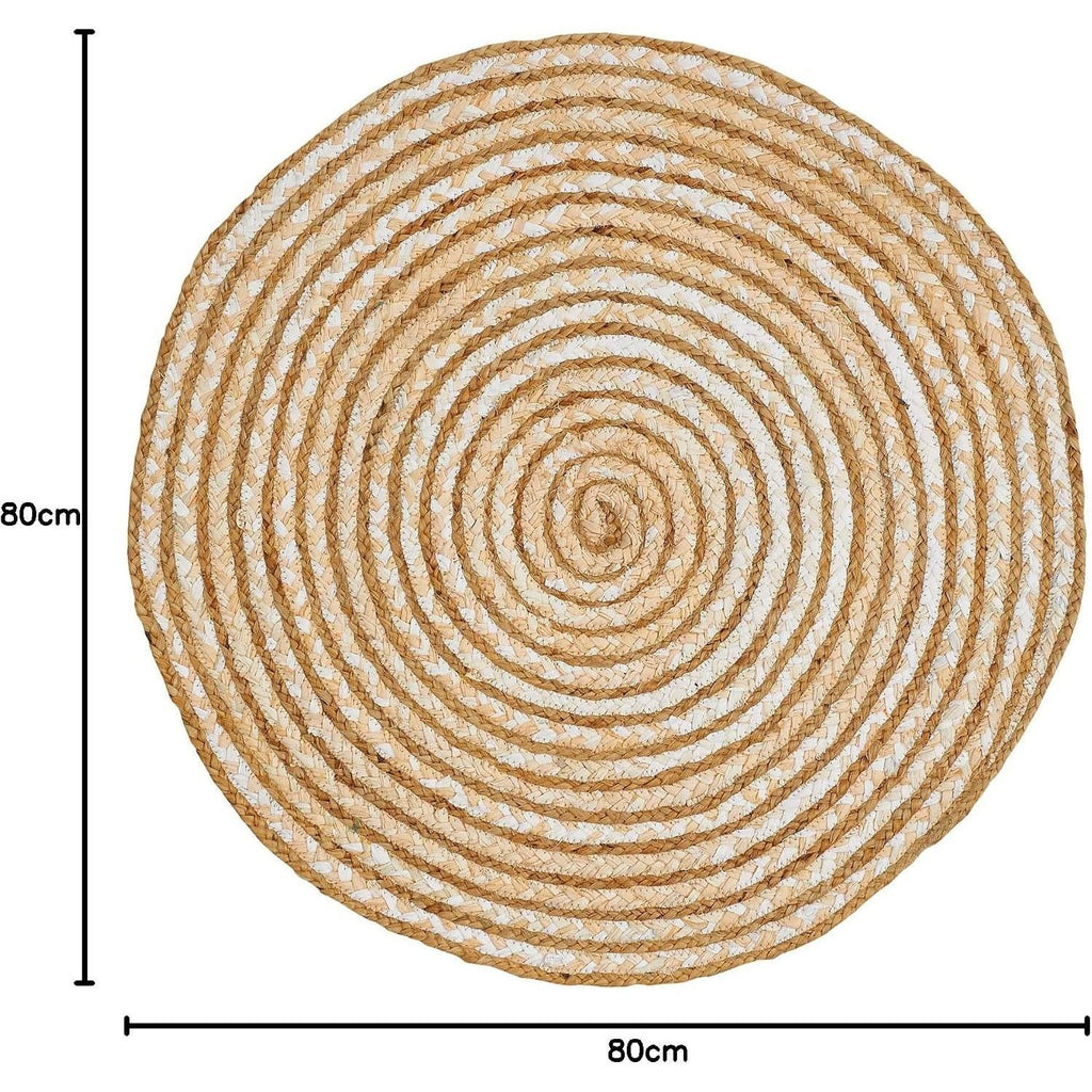 Tapis rond en jute et coton tressé, spirale naturelle 80 cm