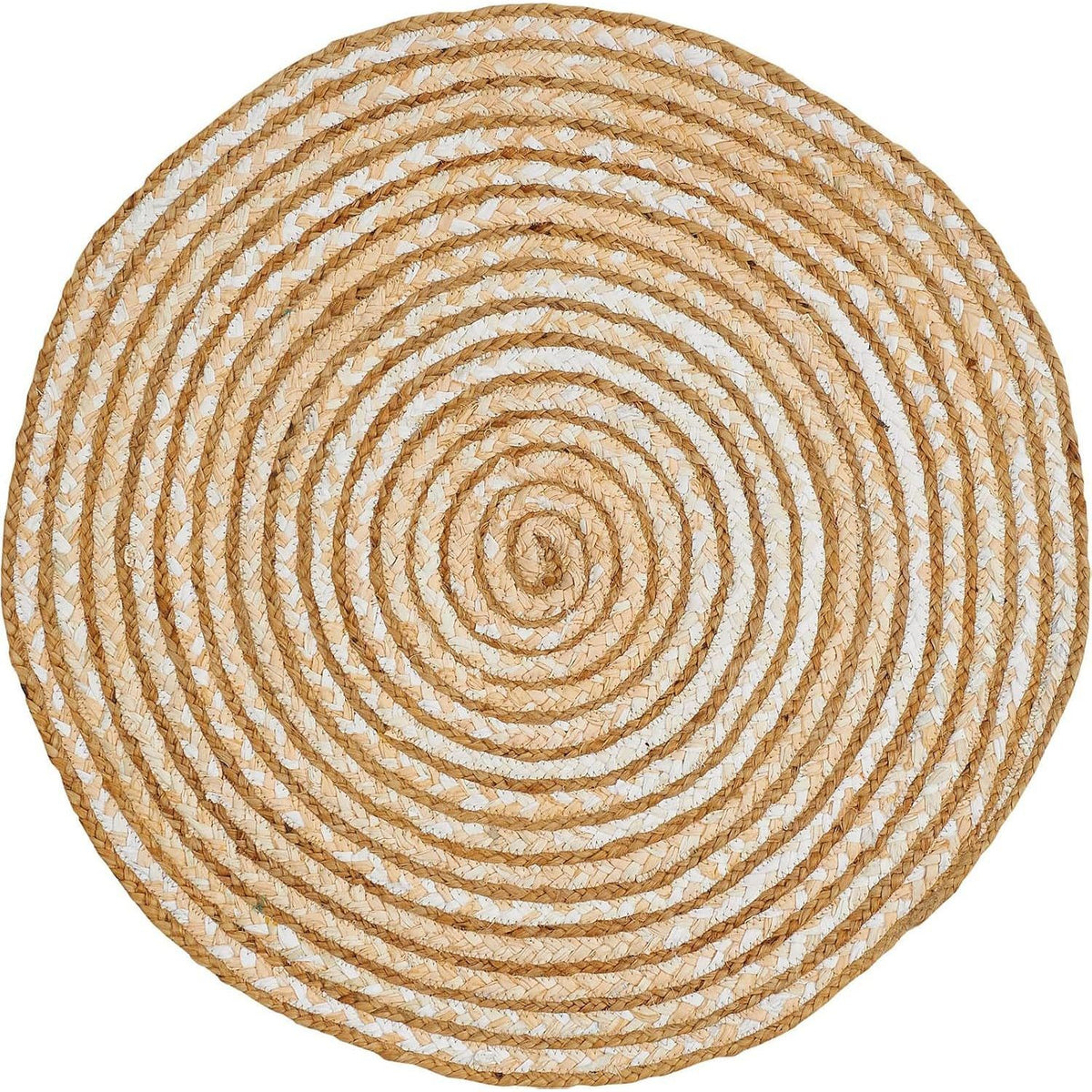 Tapis rond en jute et coton tressé, spirale naturelle 80 cm
