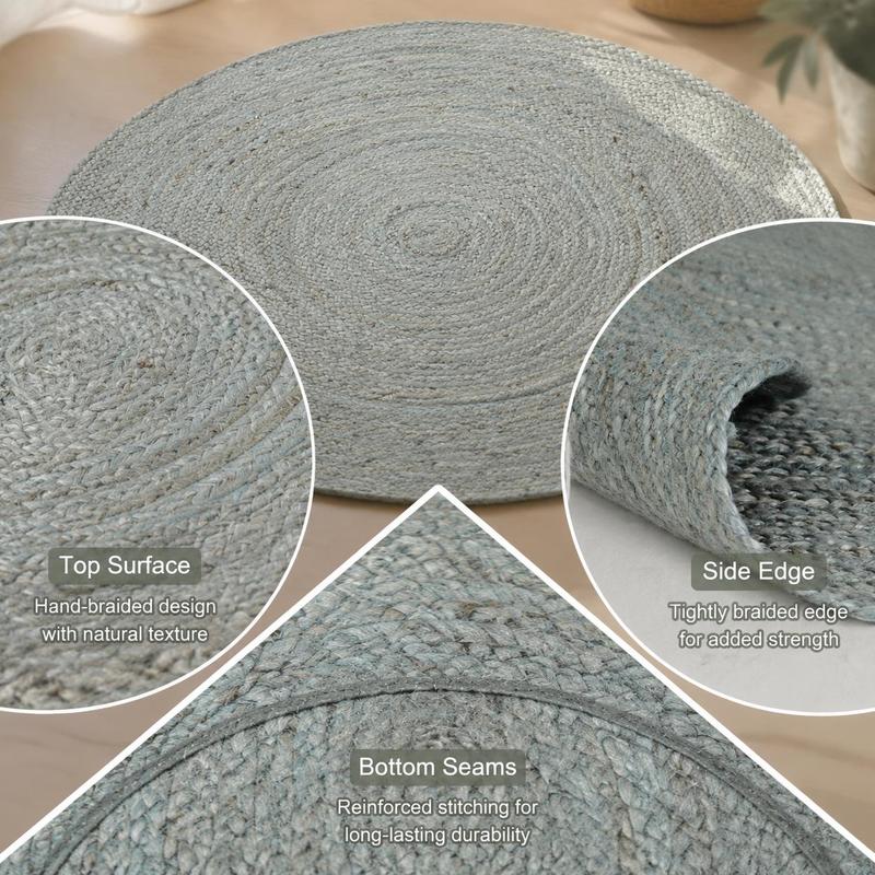Tapis rond en jute teint sauge, spires cousues à la main