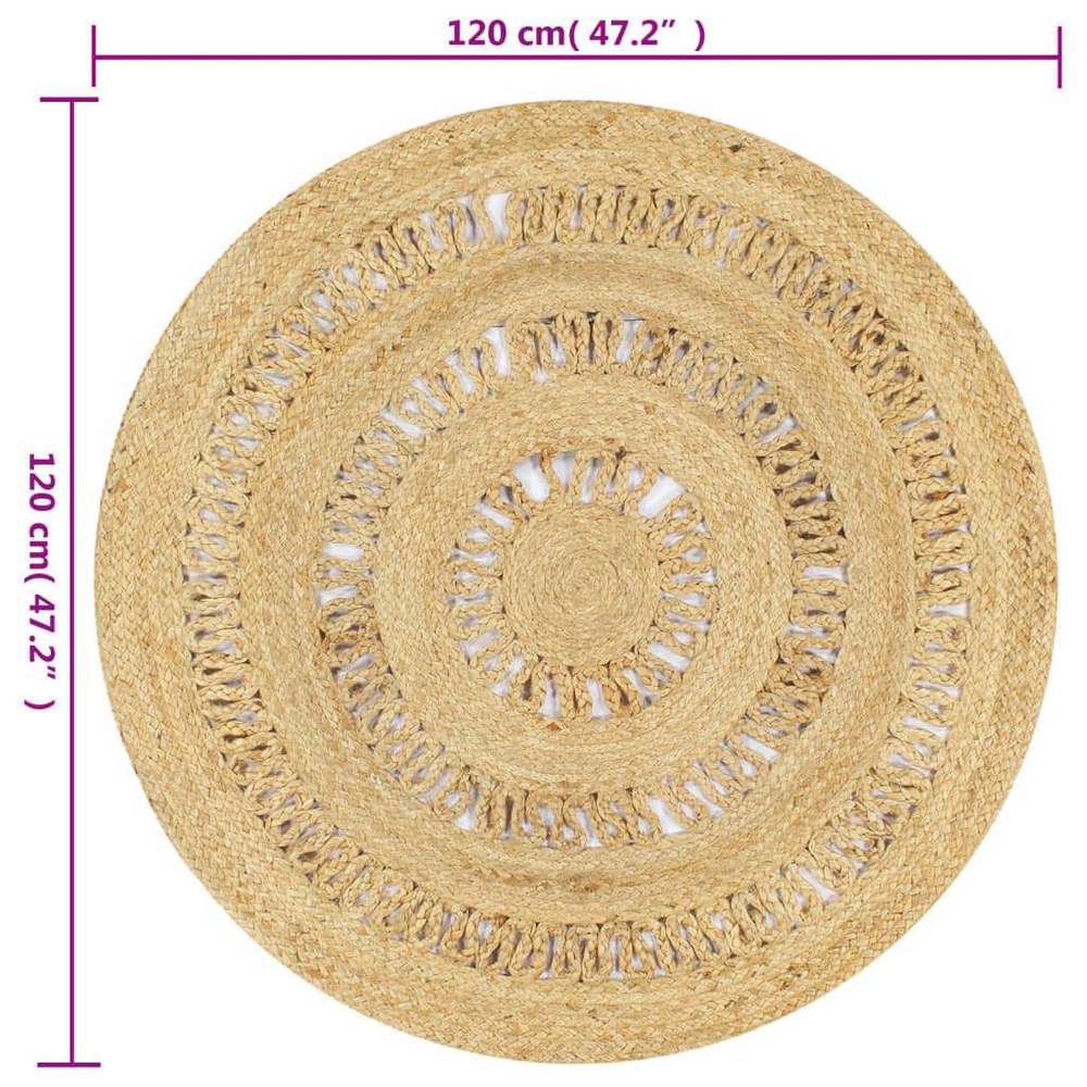 Tapis rond en jute tressé à la main, motif ajouré bohème