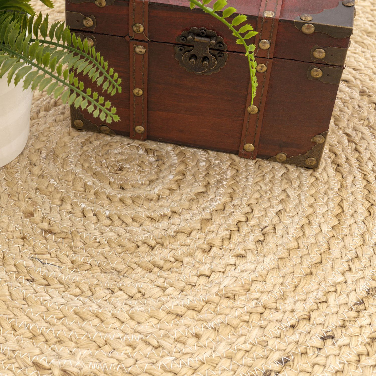 Tapis rond en jute tressé, quatre coloris et cinq tailles