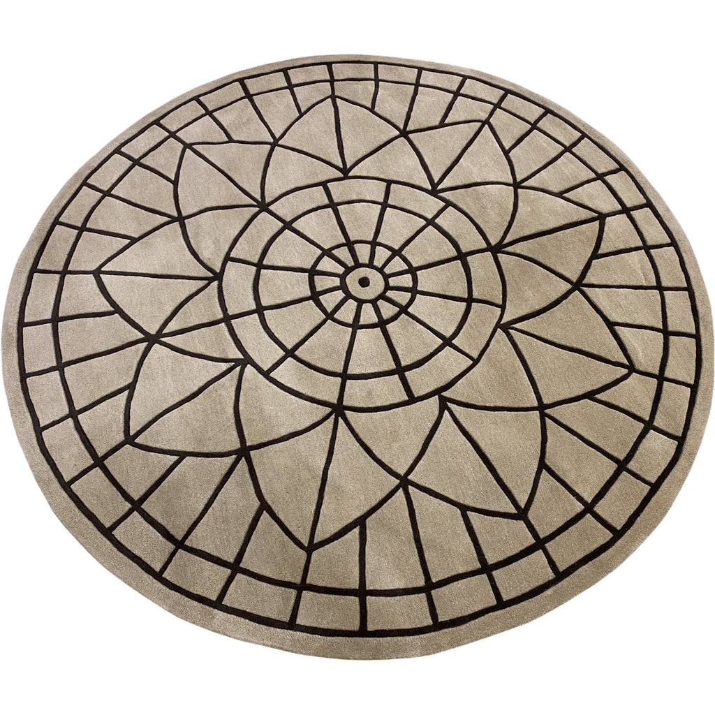 Tapis rond en laine tuftée 200 cm, mandala sculpté beige