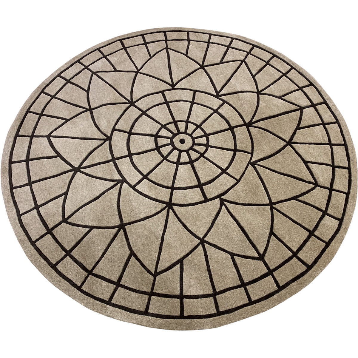 Tapis rond en laine tuftée 200 cm, mandala sculpté beige