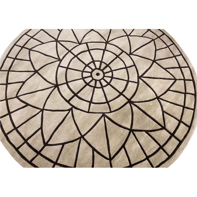 Tapis rond en laine tuftée 200 cm, mandala sculpté beige