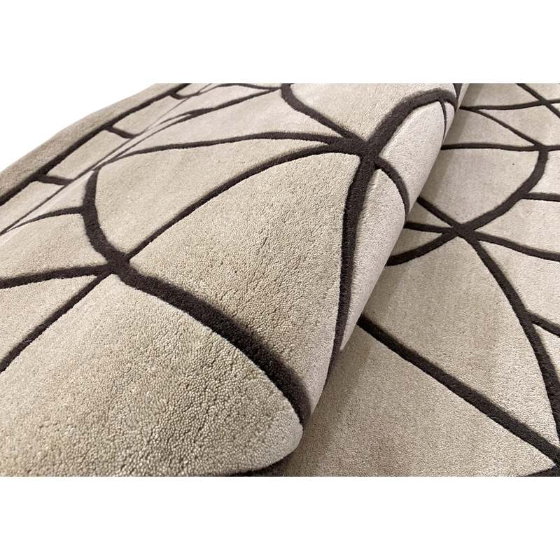 Tapis rond en laine tuftée 200 cm, mandala sculpté beige