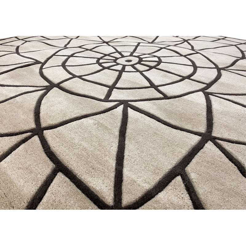 Tapis rond en laine tuftée 200 cm, mandala sculpté beige