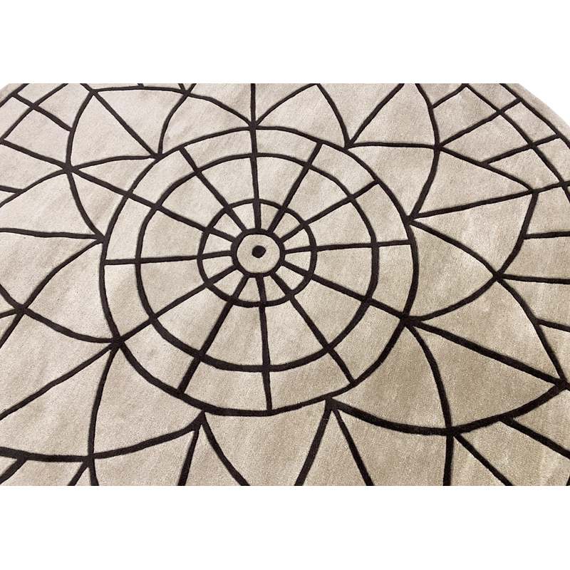 Tapis rond en laine tuftée 200 cm, mandala sculpté beige