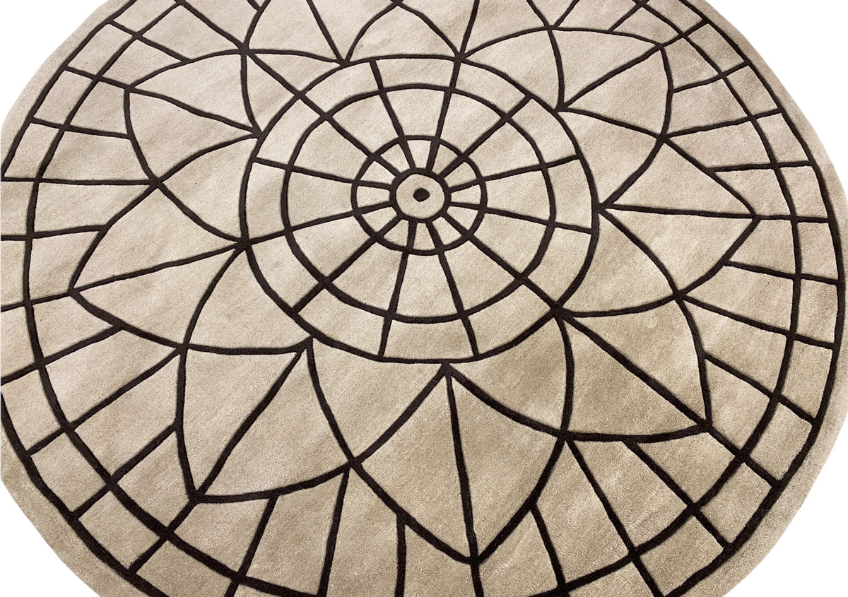 Tapis rond en laine tuftée 200 cm, mandala sculpté beige