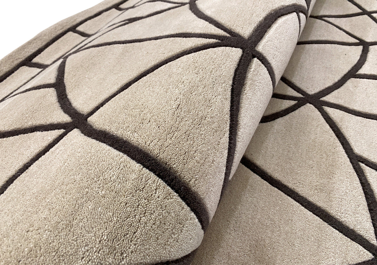 Tapis rond en laine tuftée 200 cm, mandala sculpté beige