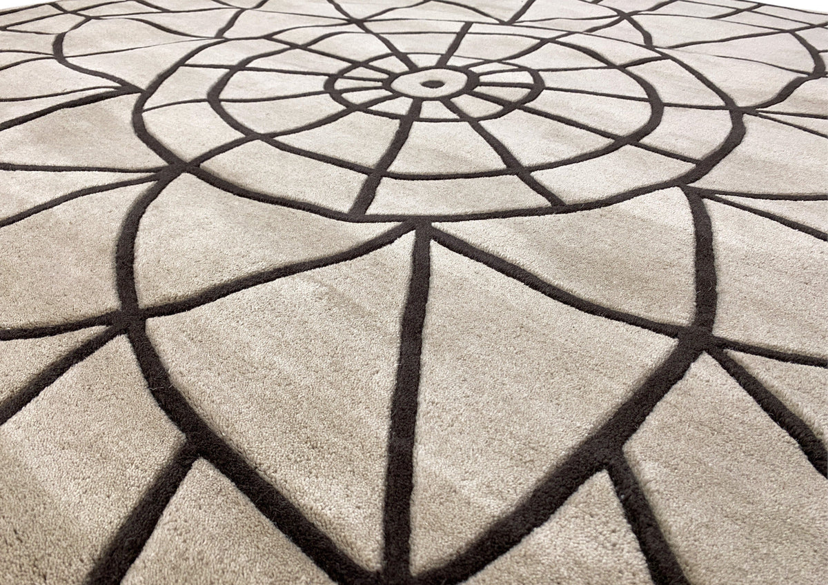 Tapis rond en laine tuftée 200 cm, mandala sculpté beige