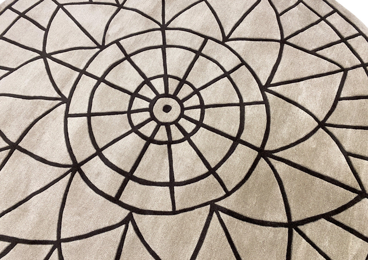 Tapis rond en laine tuftée 200 cm, mandala sculpté beige