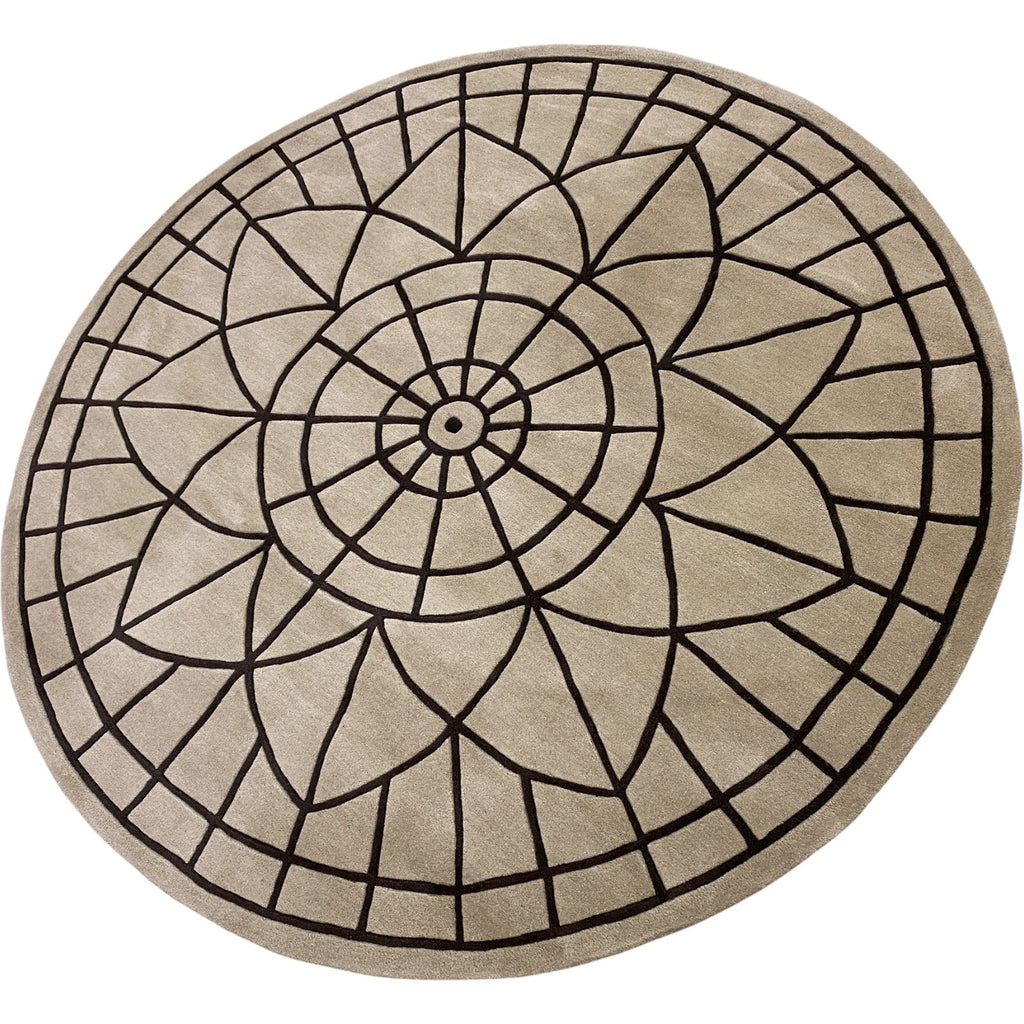 Tapis rond en laine tuftée 200 cm, mandala sculpté beige