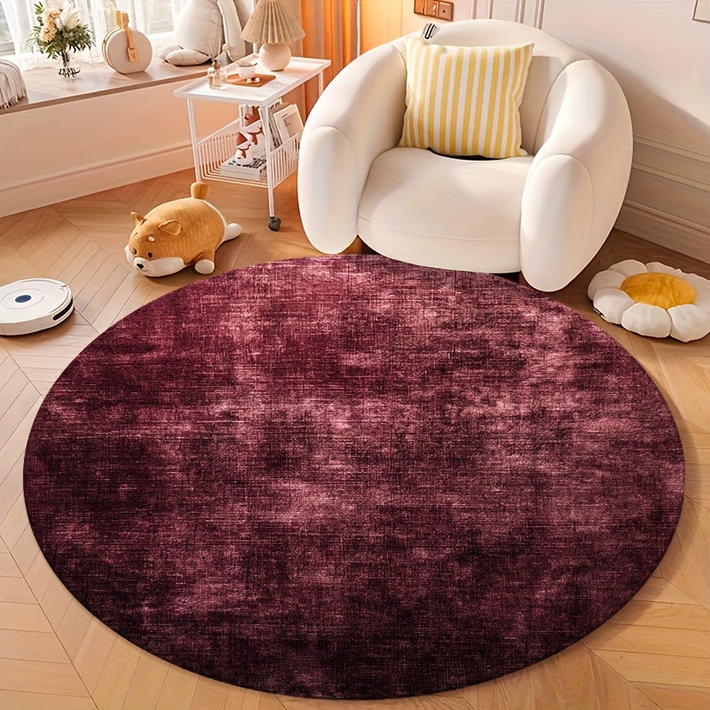 Tapis rond bordeaux chiné en velours dense, deux diamètres