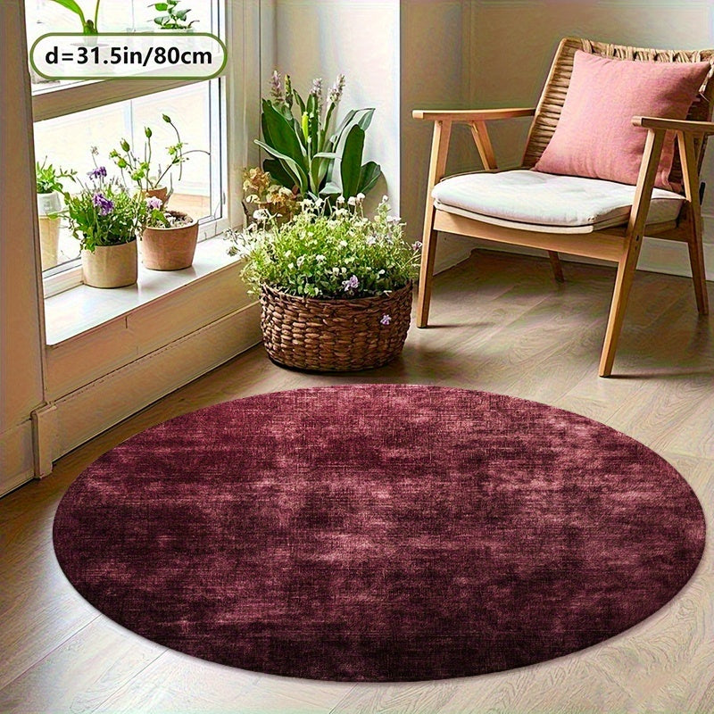 Tapis rond bordeaux chiné en velours dense, deux diamètres