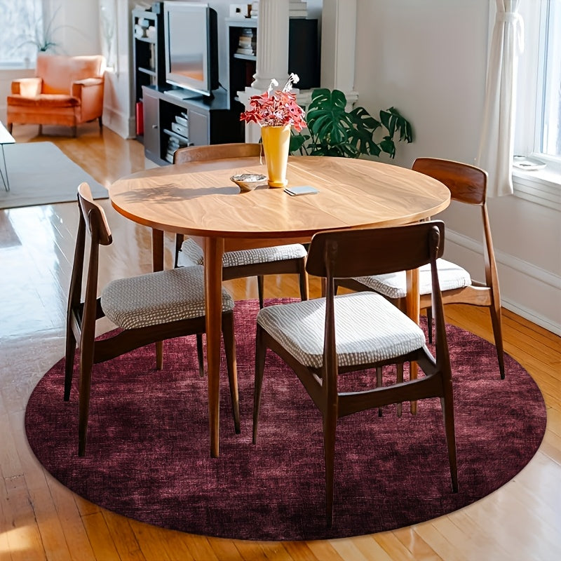 Tapis rond bordeaux chiné en velours dense, deux diamètres