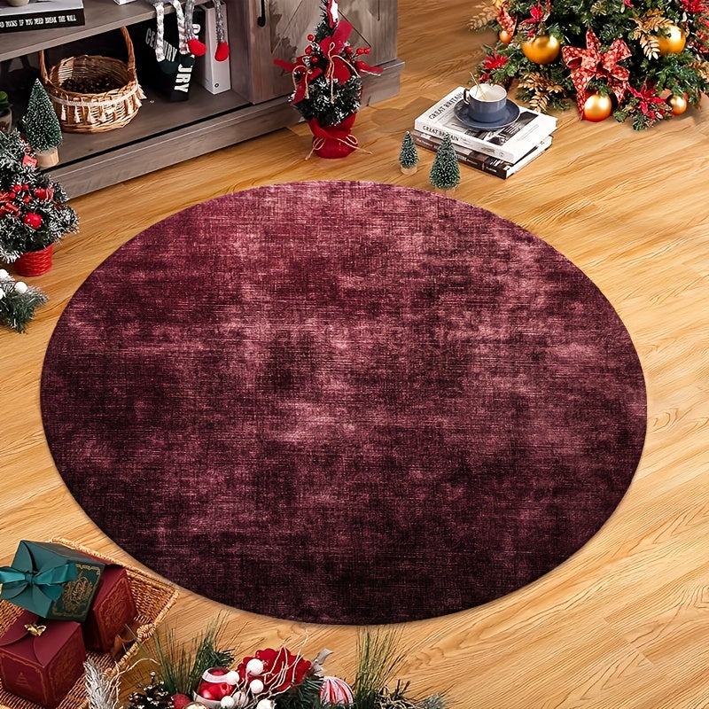 Tapis rond bordeaux chiné en velours dense, deux diamètres